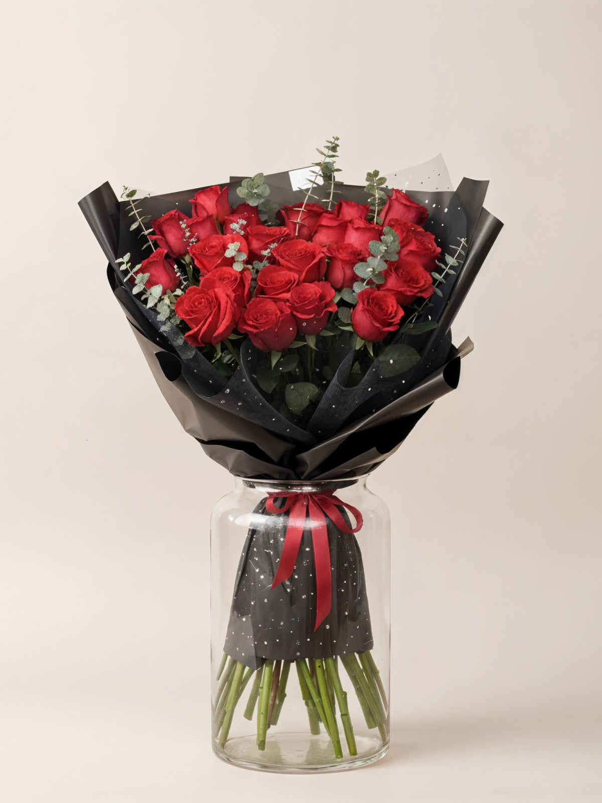 Royal Red Roses with Eucalyptus