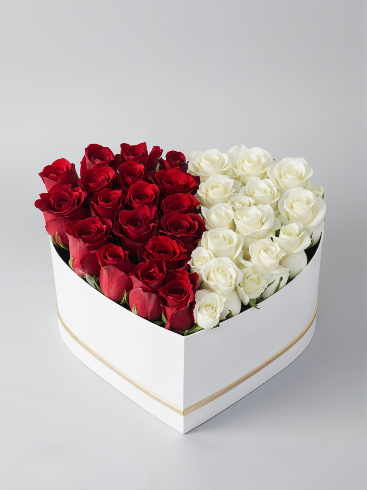 Classic Red & White Roses Heart Box