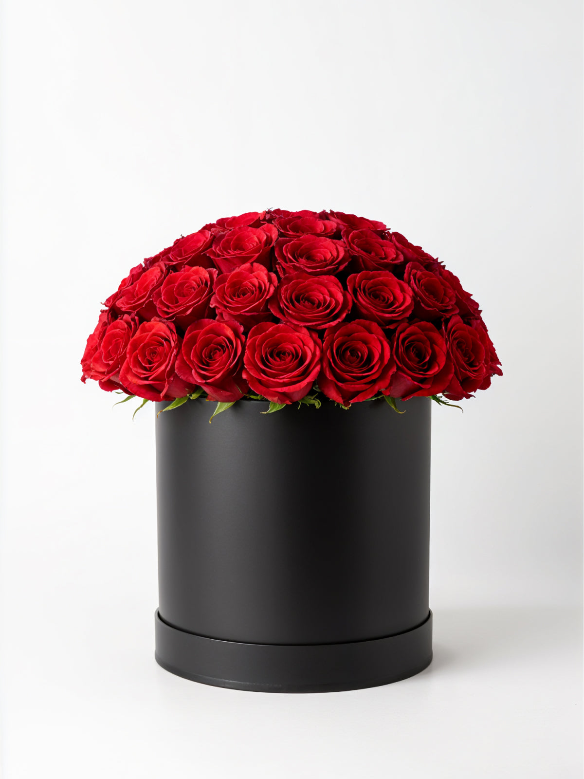 Luxe Red Roses in Black Hat Box